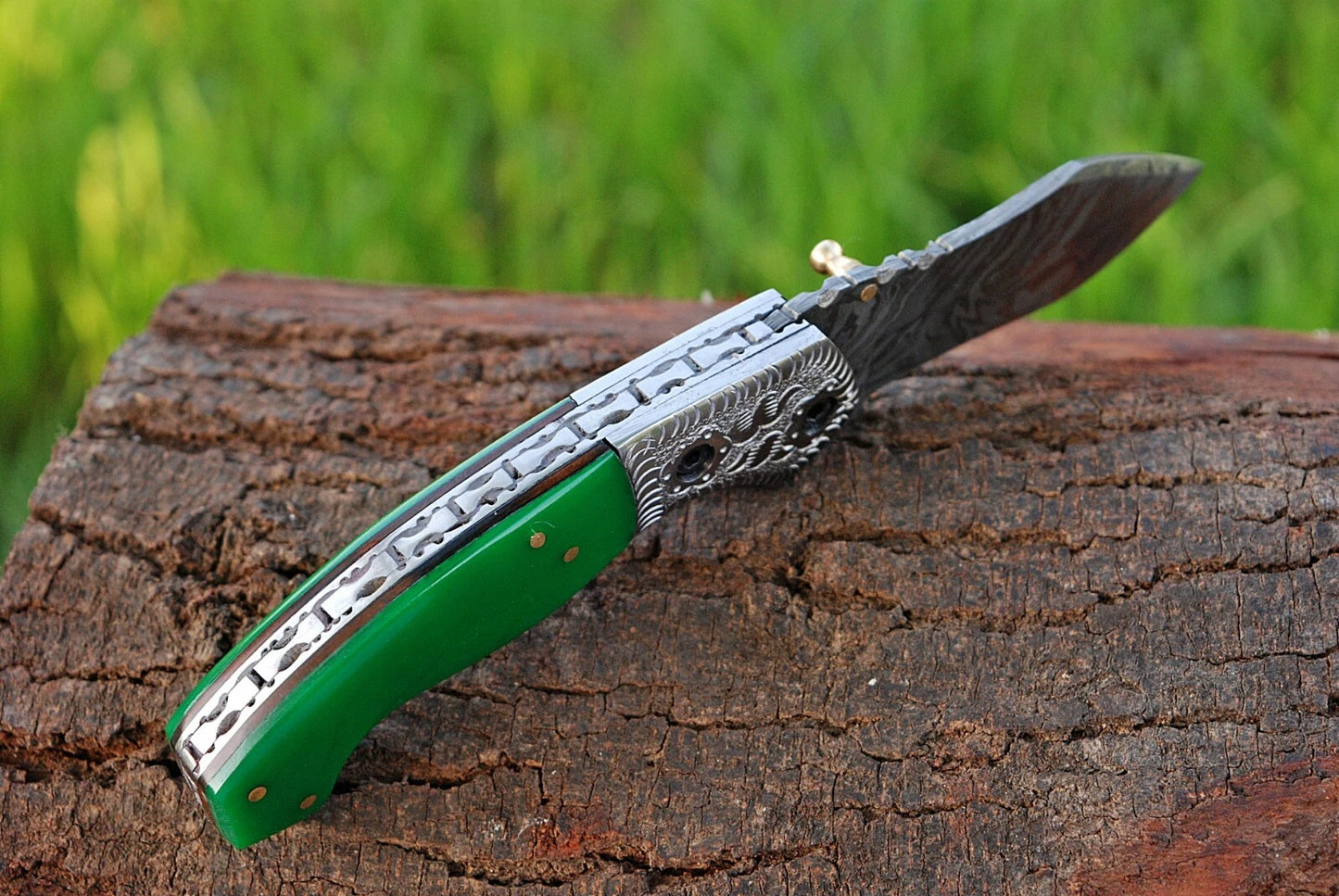 Handmade Damascus Steel Folding Pocket Knife – 512 Layers Camping & EDC Knife with Leather Pouch 1334