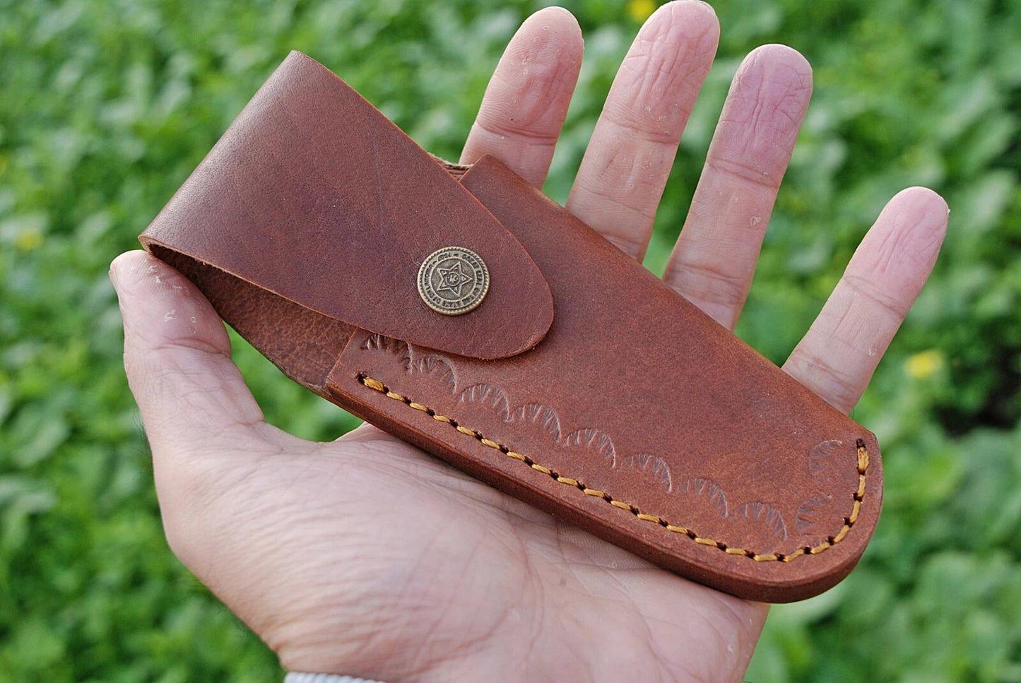 Hand Forged Damascus Steel Folding Pocket Knife with Damascus Steel Handle – 512 Layers EDC Knife with Leather Sheath