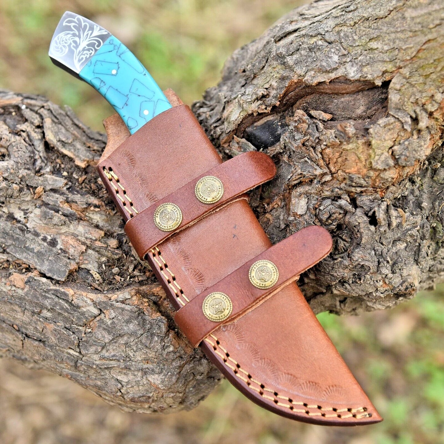 Handmade High Polish Carbon Steel Outdoor Utility Knife with Leather Sheath