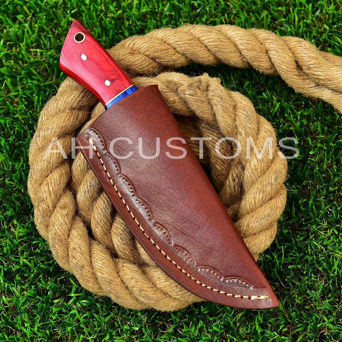 Hand Forged Damascus Steel Fixed Blade Tool with Wood Handle – 512 Layers Compact Utility Tool with Leather Sheath
