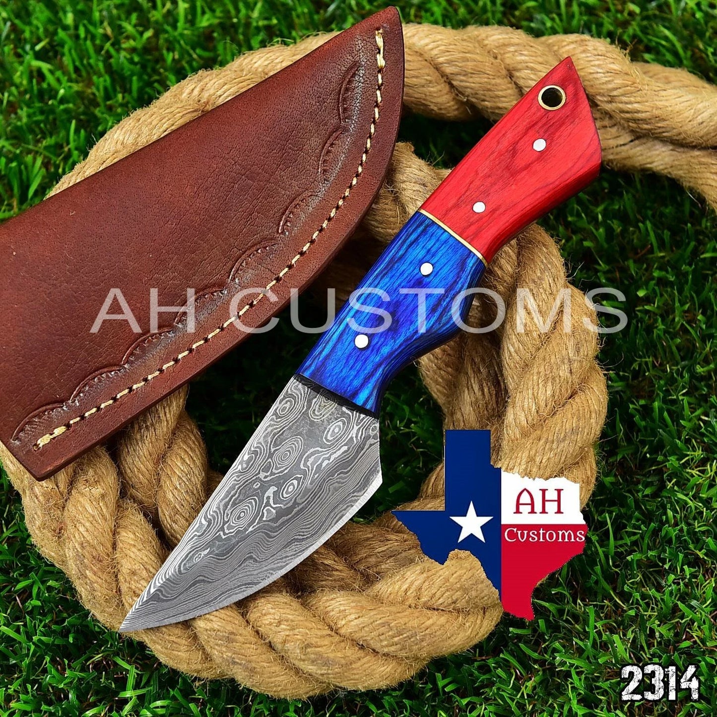 Hand Forged Damascus Steel Fixed Blade Tool with Wood Handle – 512 Layers Compact Utility Tool with Leather Sheath