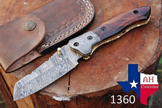 Handmade Hand Forged Damascus Steel Folding Knife With Olive Wood Handle Everyday Carry Knife Folding Knife Groomsmen Gift Gift For Him Wedding Gift Tactical Survival Pocket Knife 1360