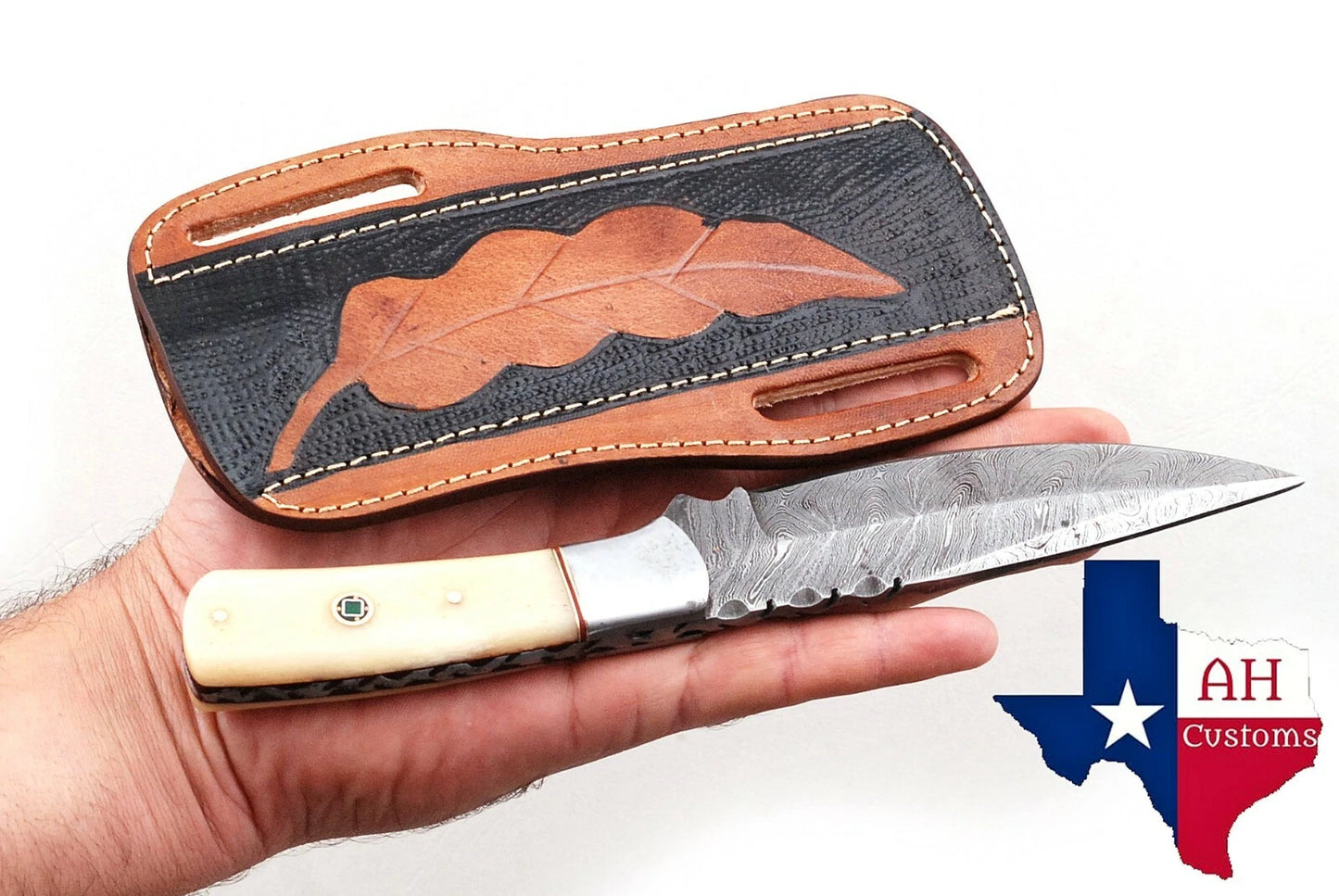 Custom Handmade Leather Horizontal Knife Sheath – Hand Engraved Universal Holder (8 Inch)