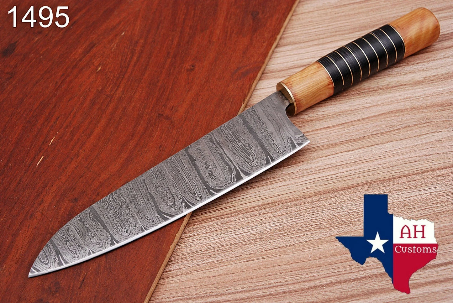 Hand Forged Damascus Steel Chef Knife – 8 Inch Kitchen Knife with Horn & Olive Wood Handle, 512 Layers
