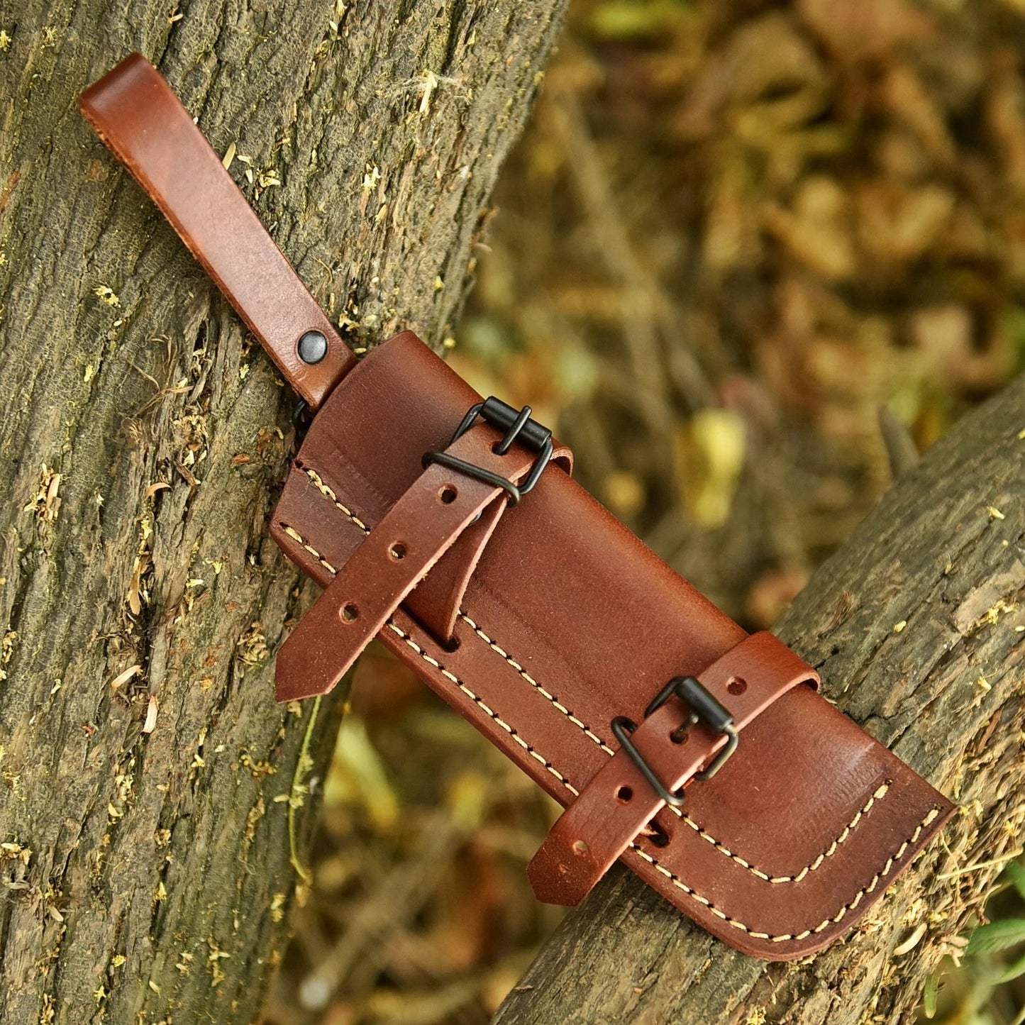 Handmade Genuine Leather Fixed Blade Sheath – Hand Engraved Universal Belt Sheath
