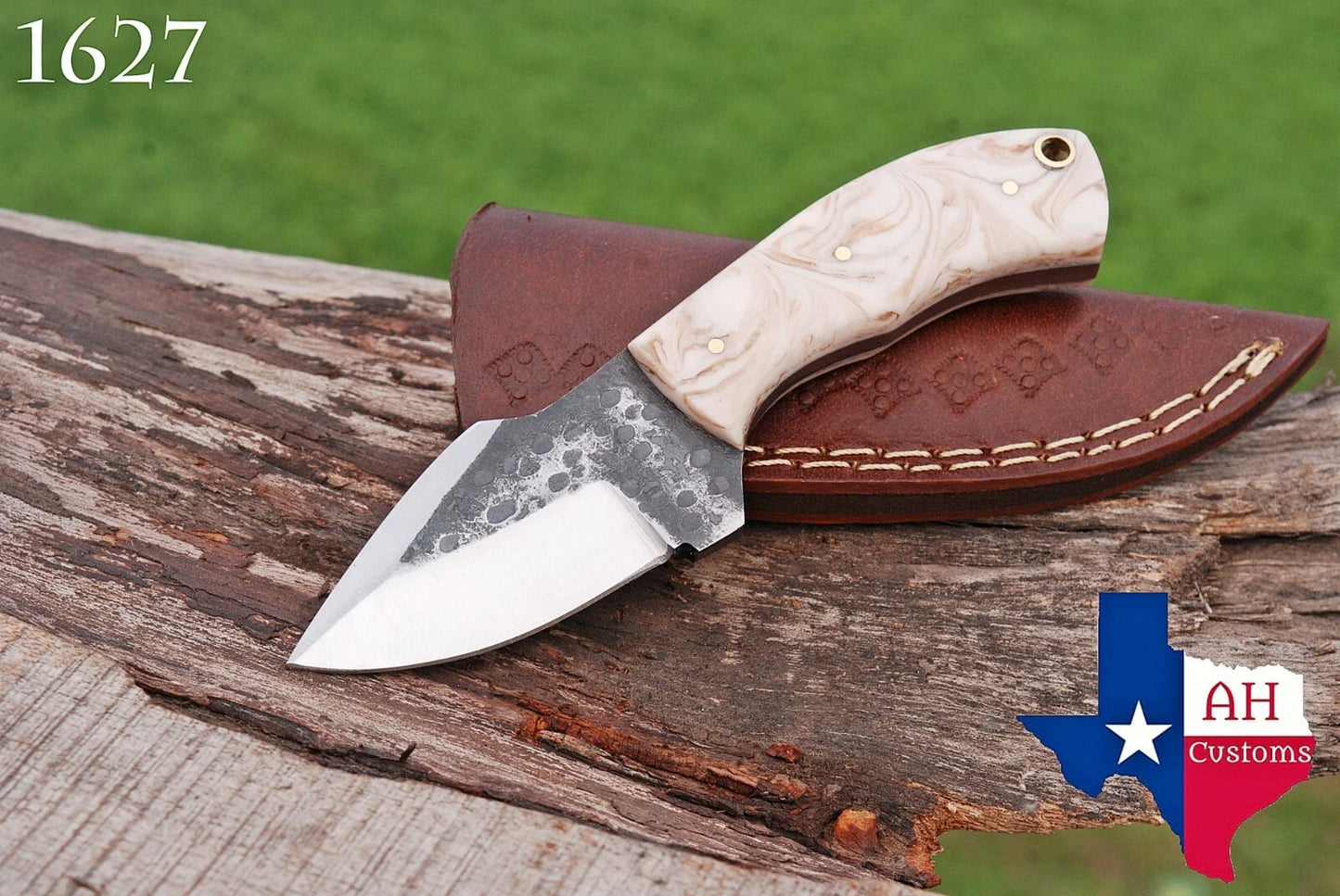 Handmade Railroad Spike Carbon Steel Utility Knife with Resin Handle & Leather Sheath