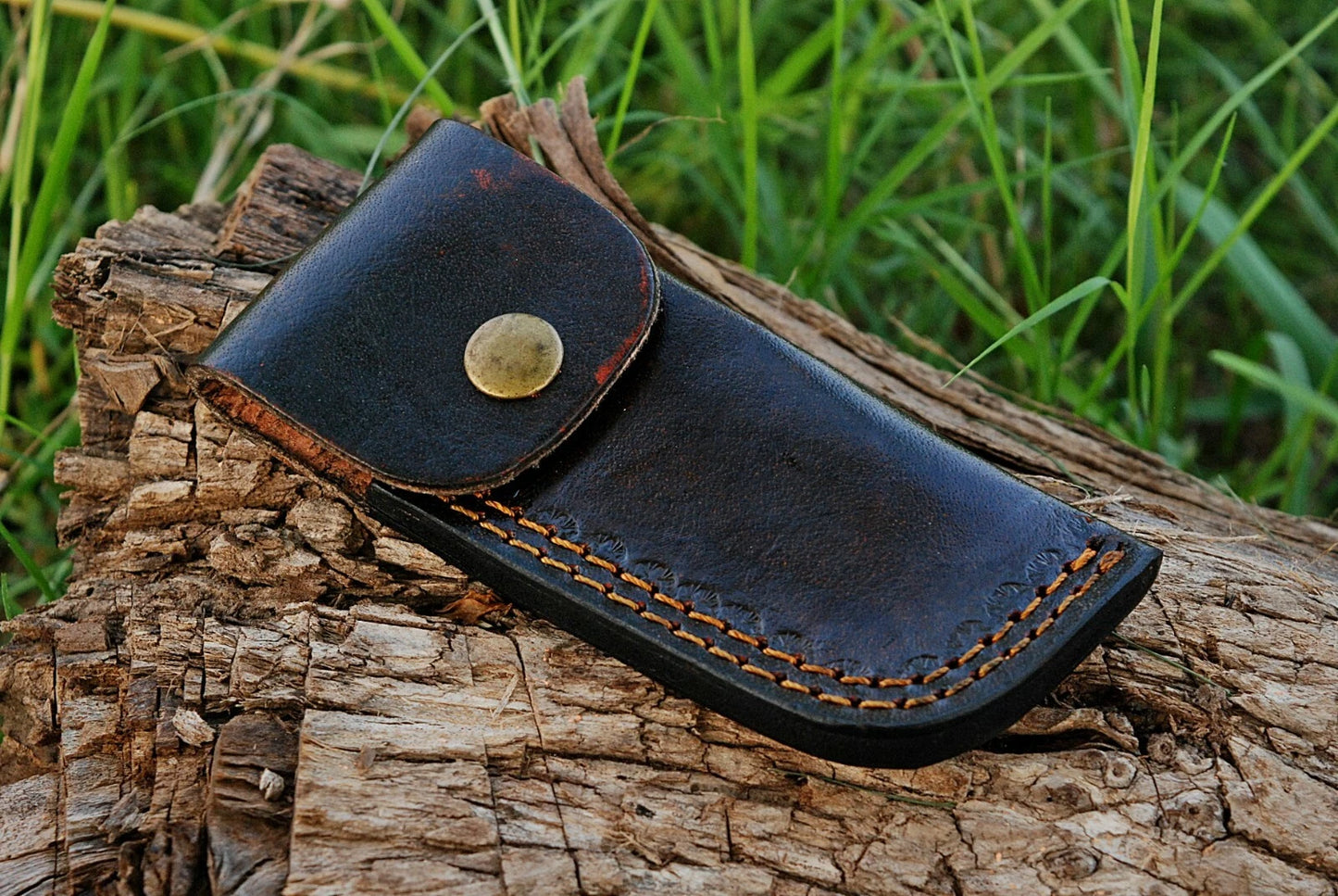 Hand Forged Damascus Steel Folding Pocket Knife with Risen & Bolster Handle – 512 Layers EDC Knife with Leather Sheath
