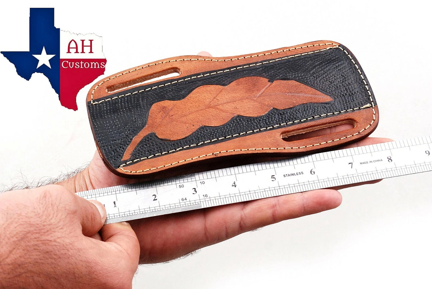 Custom Handmade Leather Horizontal Knife Sheath – Hand Engraved Universal Holder (8 Inch)