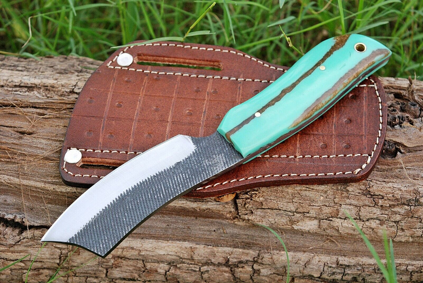 Handmade Hand Forged Railroad Spikes Cowboy Fixed Blade Bull cutter Knife With Resin Handle Everyday Carry Knife Tactical Bull Cutter Knife, Gift For Him Anniversary Gift Knife With Sheath 1432