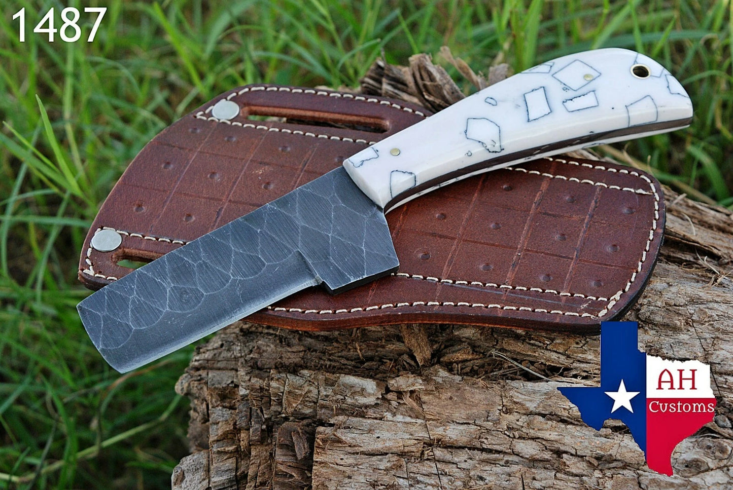 Premium Hand-Forged Railroad Steel Fixed Blade Tool – Raised Handle Leather Sheath Included