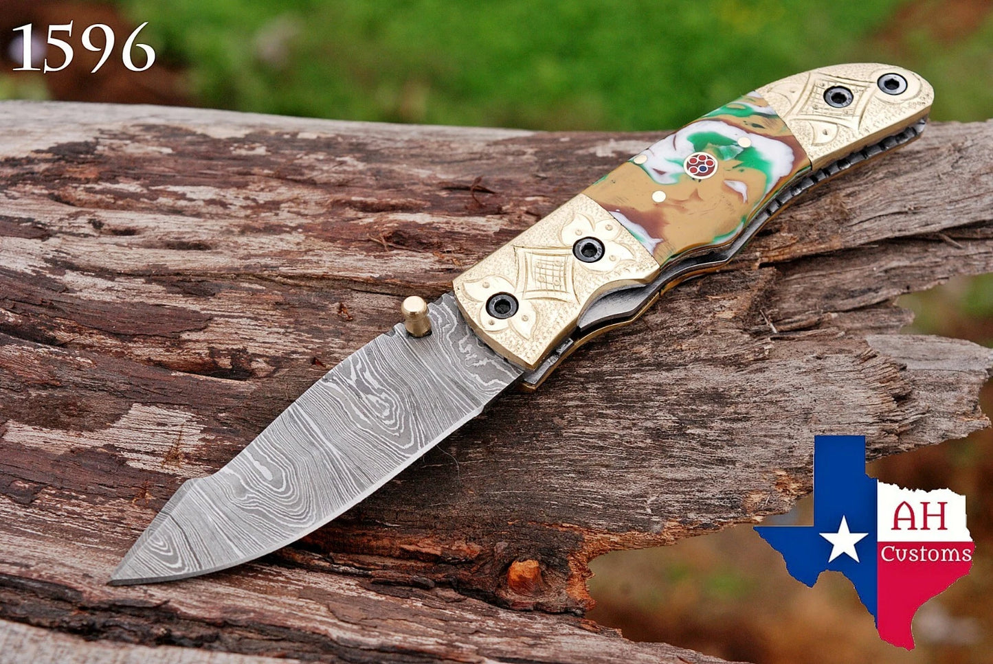 Hand Forged Damascus Steel Folding Pocket Knife with Risen & Bolster Handle – 512 Layers EDC Knife with Leather Sheath 1596