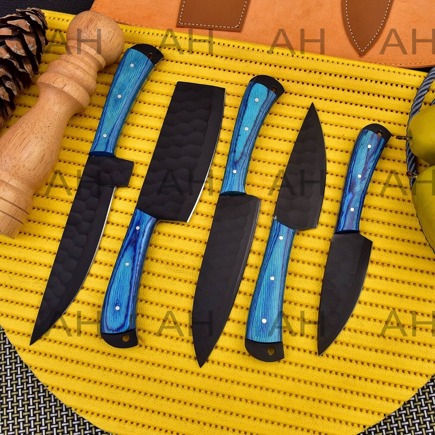 Hand Forged Carbon Steel Chef Set Everyday Carry Anniversary Gift For Him Groomsmen Gift Gift For A Chef With Engraved Wood Handle 2385