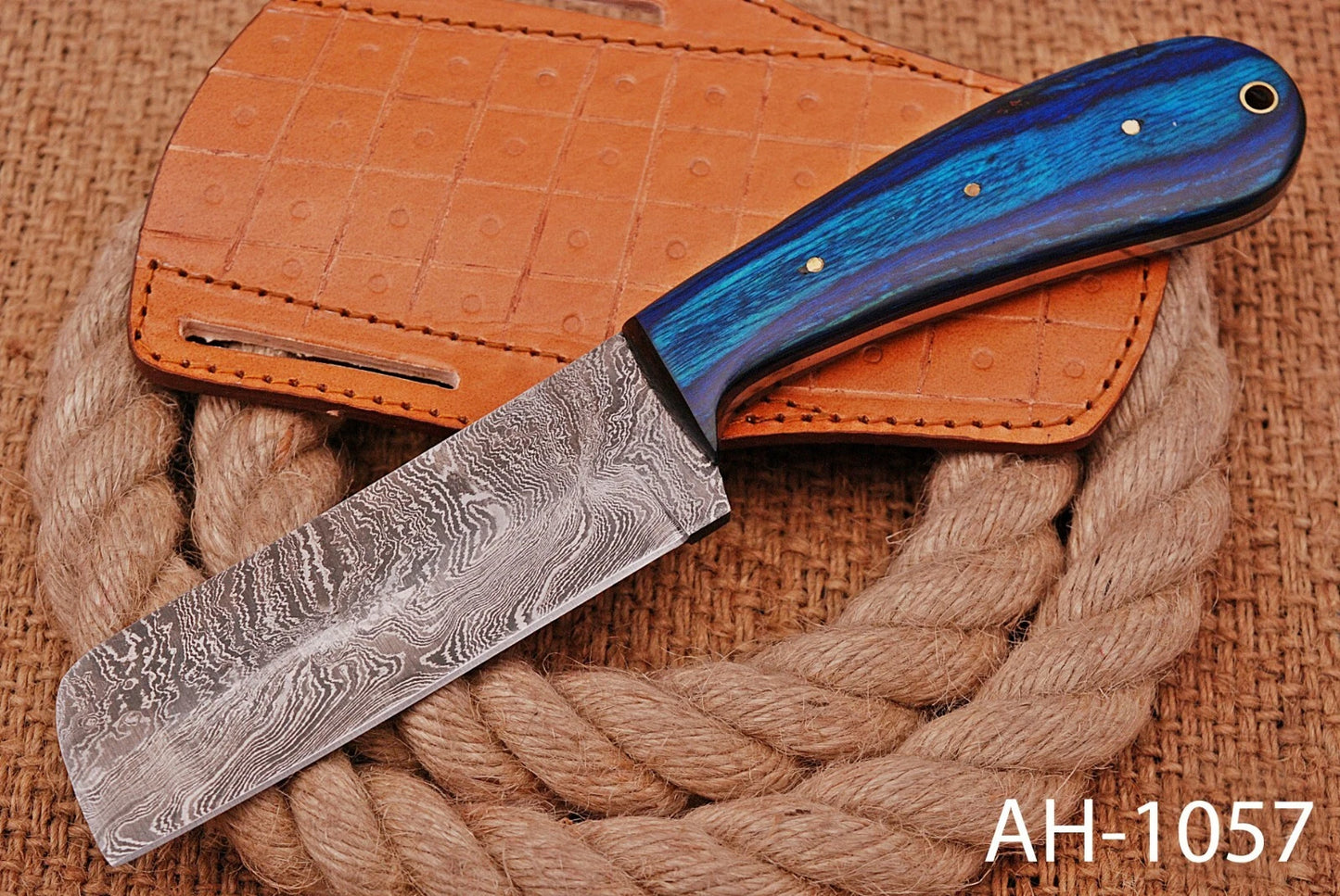 Premium Hand-Forged Damascus Steel Fixed Blade Tool – Pukka Wood Handle with Bone & Wood Handle – Compact Utility Tool Leather Sheath Included