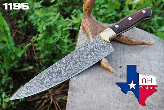 Hand Forged Damascus Steel Chef Knife with Brass Guard & Frost Wood Handle – 512 Layers Professional Kitchen Knife