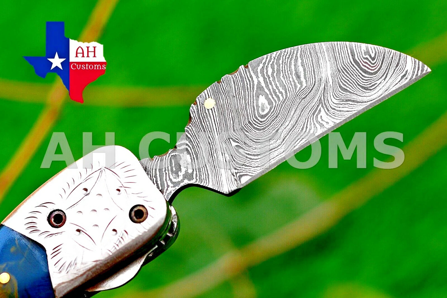 Handmade 512-Layer Damascus Steel Folding Pocket Knife with Resin Handle & Leather Sheath