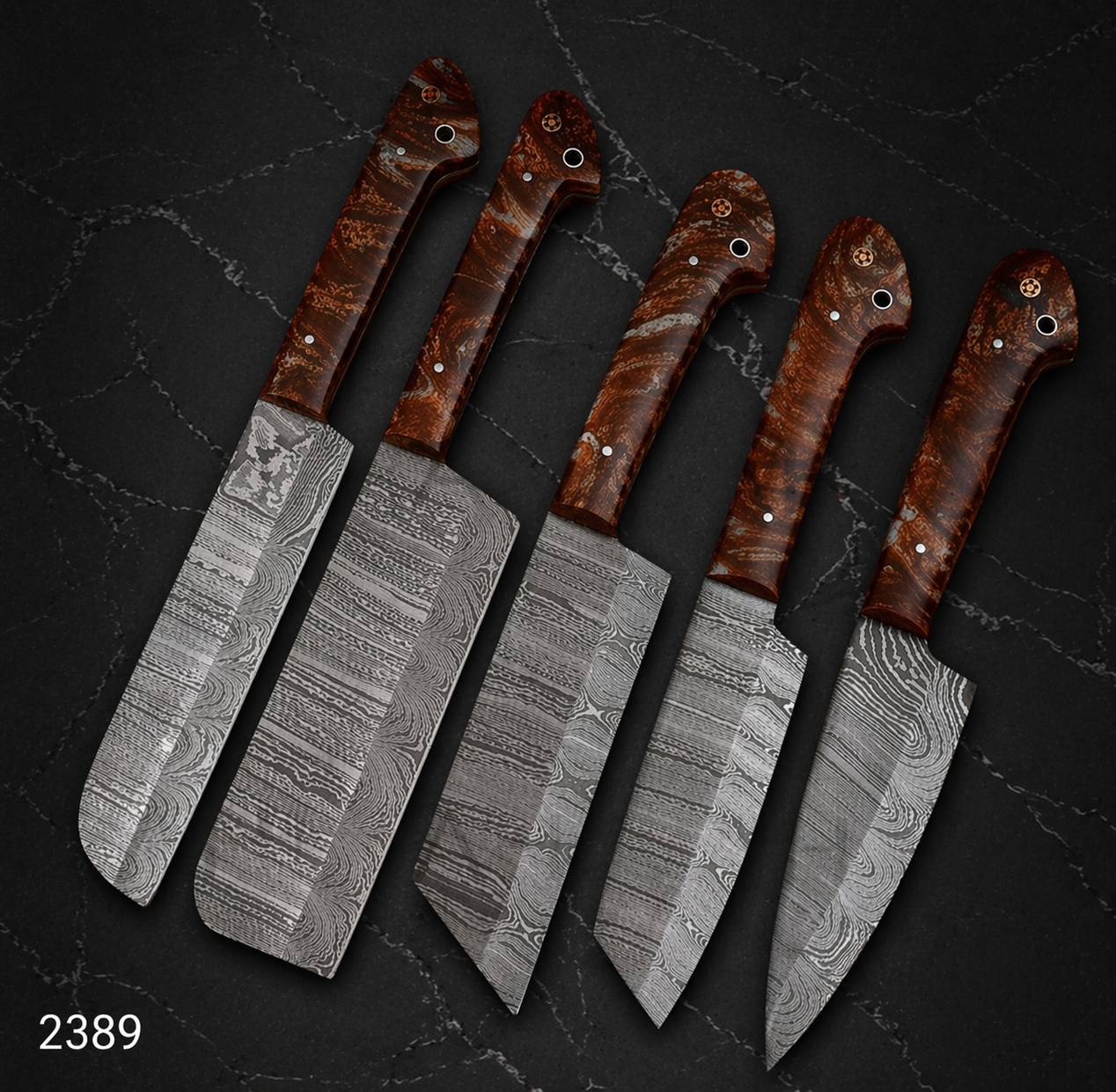 Handmade Damascus Kitchen Knife Set (5 PCS) – Premium Chef Collection